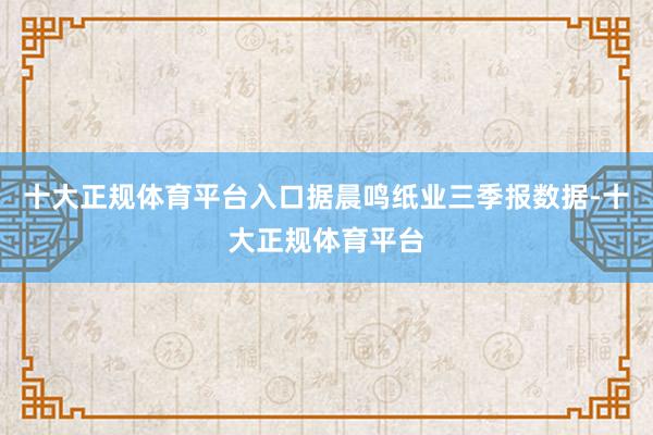 十大正规体育平台入口据晨鸣纸业三季报数据-十大正规体育平台