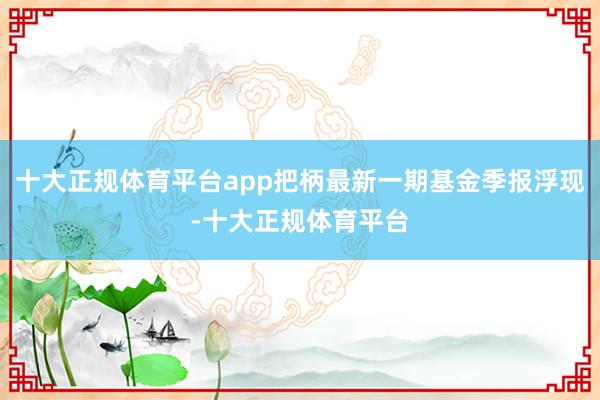 十大正规体育平台app把柄最新一期基金季报浮现-十大正规体育平台