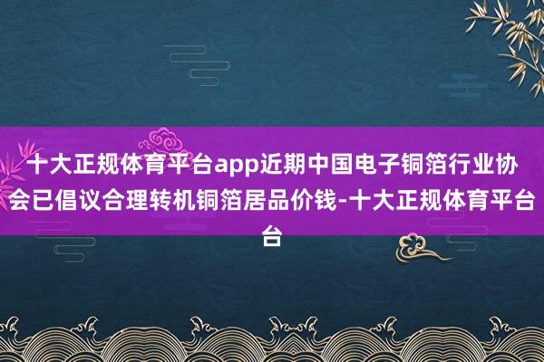 十大正规体育平台app近期中国电子铜箔行业协会已倡议合理转机铜箔居品价钱-十大正规体育平台